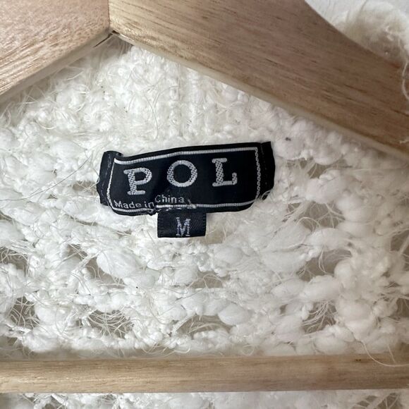 Pol Cardigan Eyelash Ivory Distressed Fuzzy Knit Open Knit Medium - Picture 3 of 8